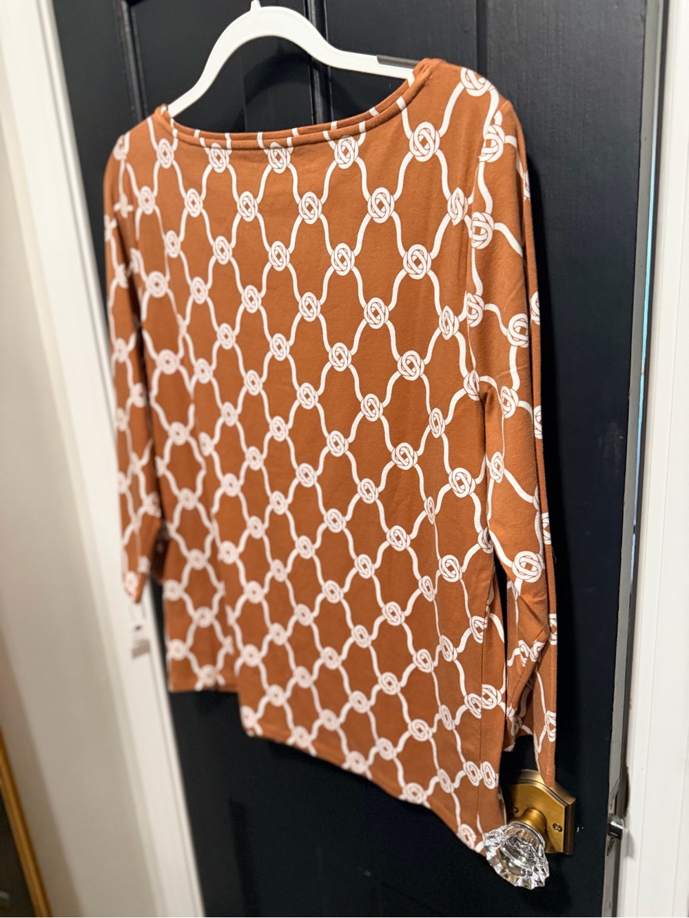 Talbots Rust-Brown 3/4 Sleeve Top with White Chain Print - Picture 4 of 5